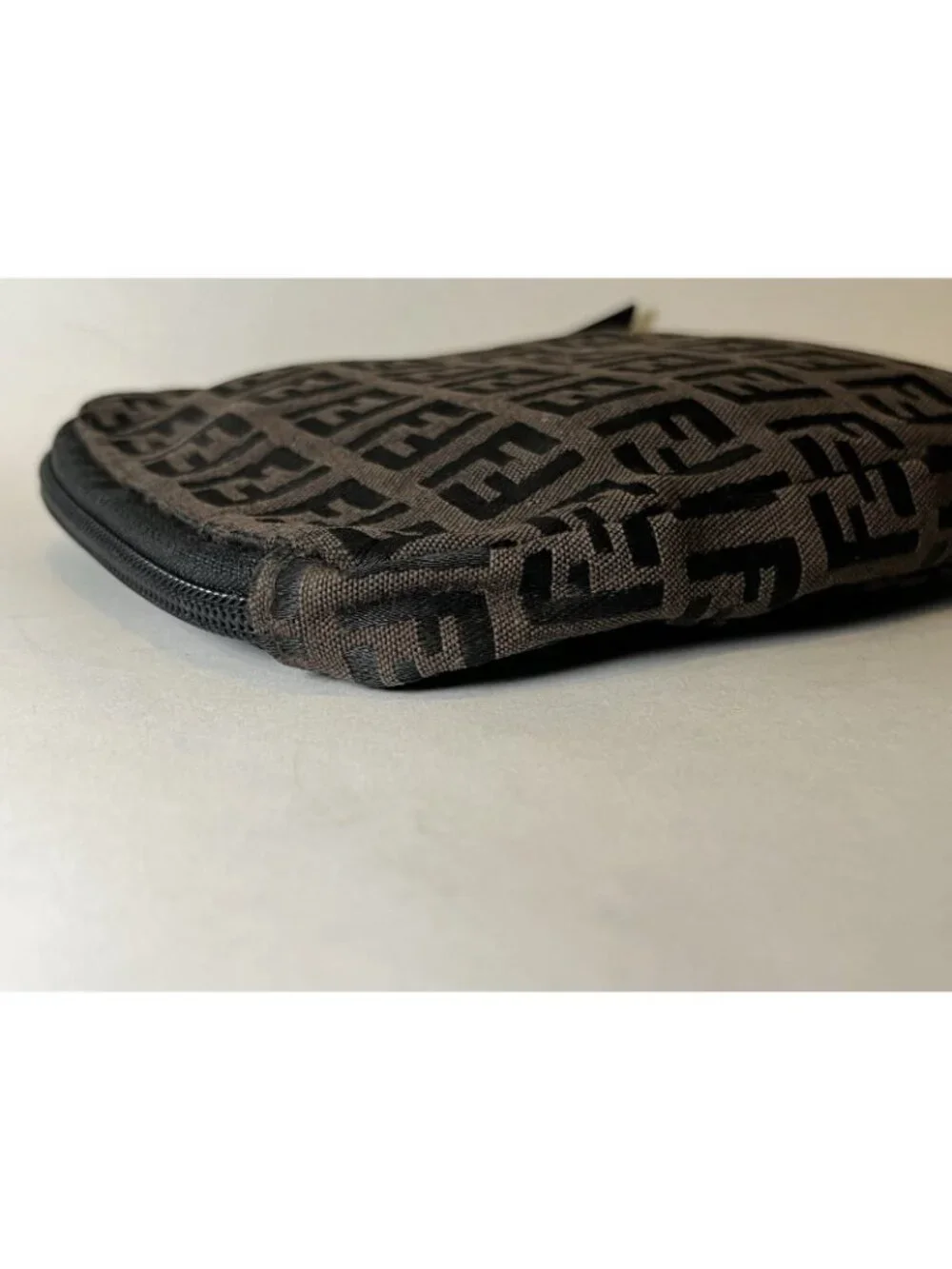 Fendi Zucca Brown & Black Fabric Makeup Bag Zip Pouch Cosmetic Case